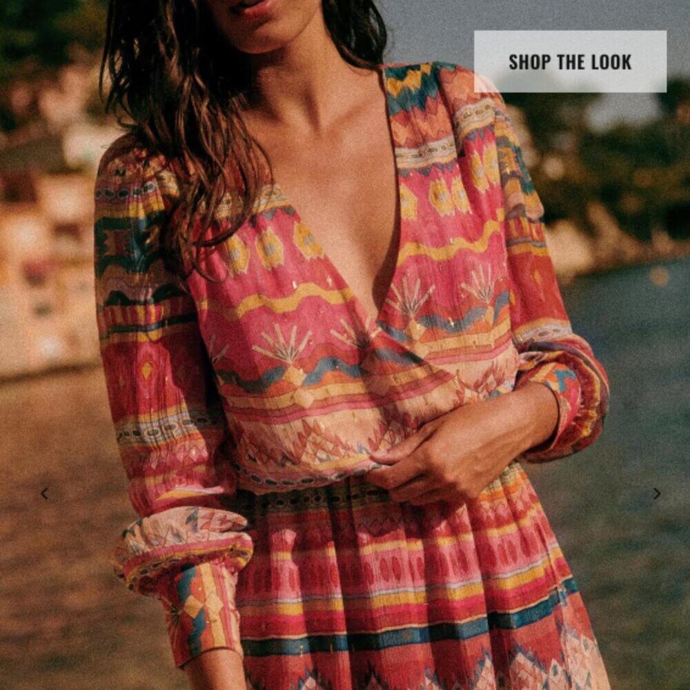Sezane Pink Multicolor Long Sleeve Maxi Dress